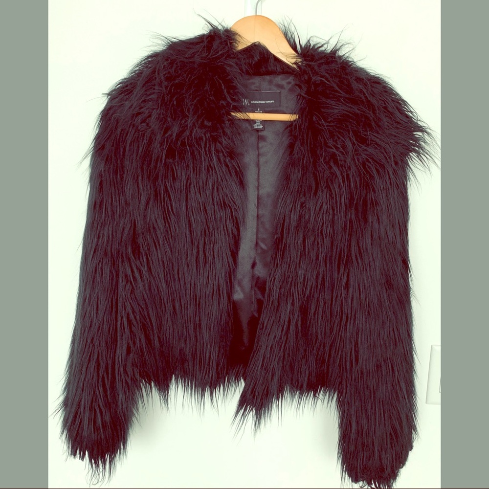 INC Faux Fur Jacket - Black - Small